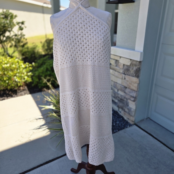 Old Navy NWOT Crochet Halter Midi Dress in Cream, Size XXL - Picture 3 of 8